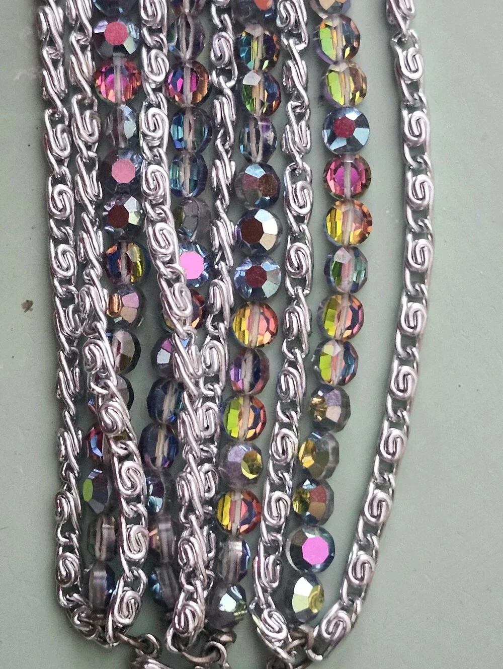 Stylish Multi-Row Iridescent Bead and Silver-Tone Bracelet